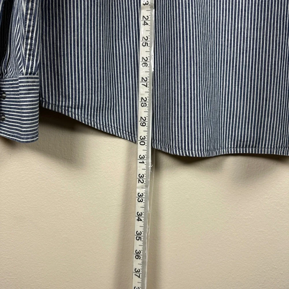 Levi's Men's L Western Shirt Blue White Striped Snap Front Locomotive‎ Train NEW